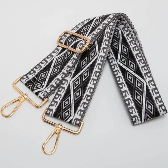 Geometric Diamond Woven Adjustable Woven Bag Strap - Black/White