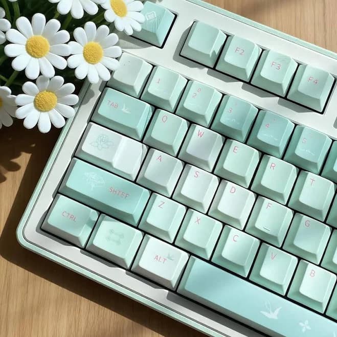 140 Pcs Mint Green Kite Gaming Keycap Set, Cherry Profile PBT 5-Side Dye-Sublimation Keyboard Keycaps Set,Universal Custom Mechanical Keycap