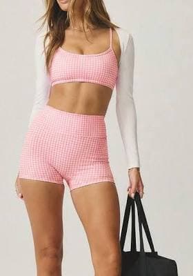 Women's Cropped Plaid Gingham Workout Set