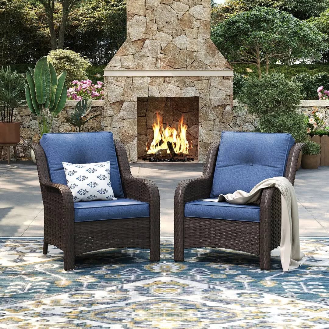 Winston Porter Patio Wicker Sofa Chair with Cushions and Curved Armrest