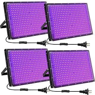 300W LED Black Lights for Glow Party, Black Light Flood Light IP65 Waterproof 395nm UV Blacklight Floodlight Purple Black Light Spotlight Fluorescent UV Light Lamp for Halloween Decor (4 Pack)