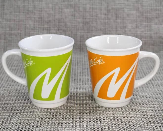 Set of 2 Vintage McDonalds McCafe Mugs Green & Orange 250ml