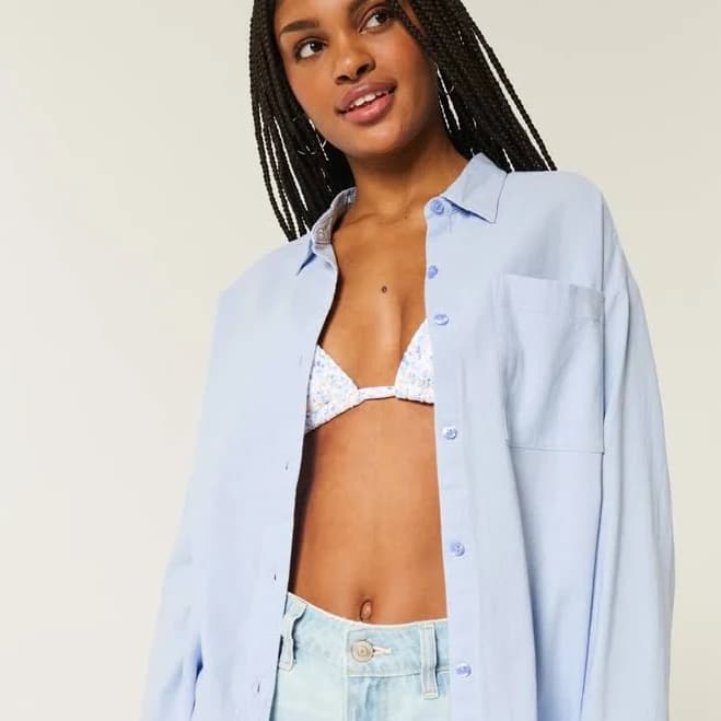 Hollister Women's Oversized Linen-Blend Shirt