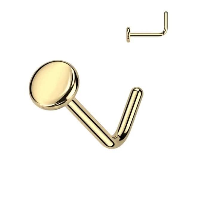 20ga Gold PVD Titanium Disc L-Shaped Nose Ring Stud
