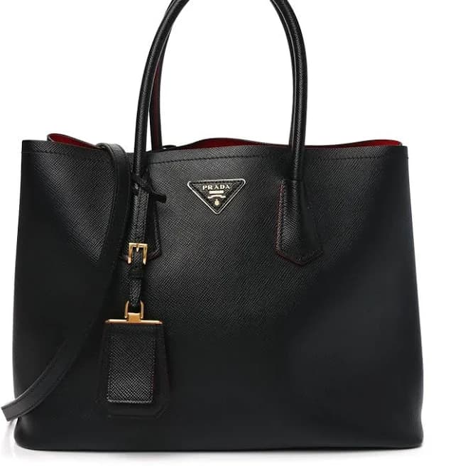 Prada Saffiano Cuir Large Double Bag Black Fuoco
