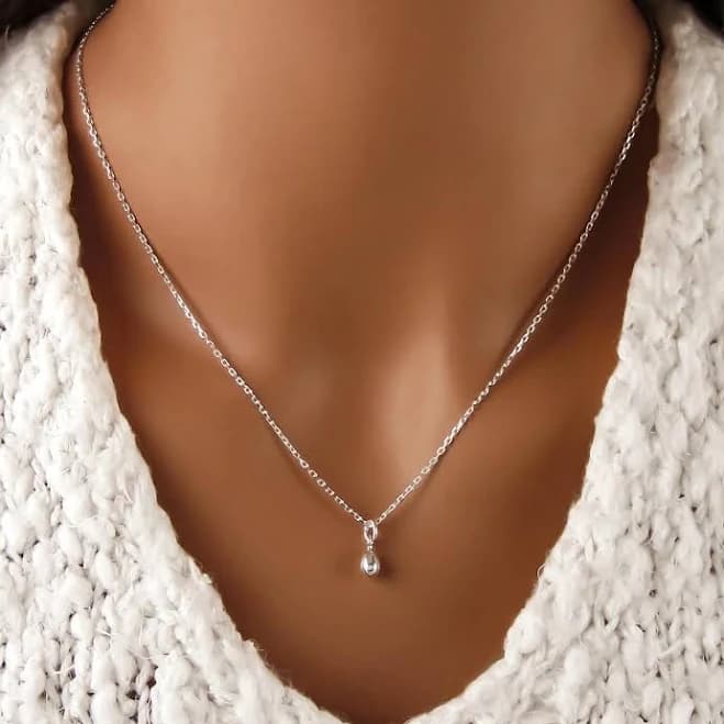 925 Sterling Silver Teardrop Charm Necklace