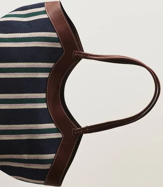 H&M Ladies Navy Blue/Striped Herringbone Shopper