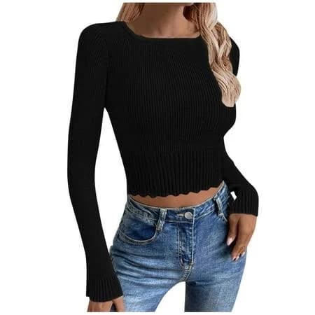 Women's Cropped Ribbed Knit Sweater