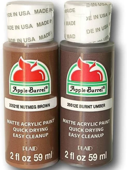 Acrylic Paint Set, Nutmeg Brown And Burnt Umber, Apple Barrel 2 Oz Ea.
