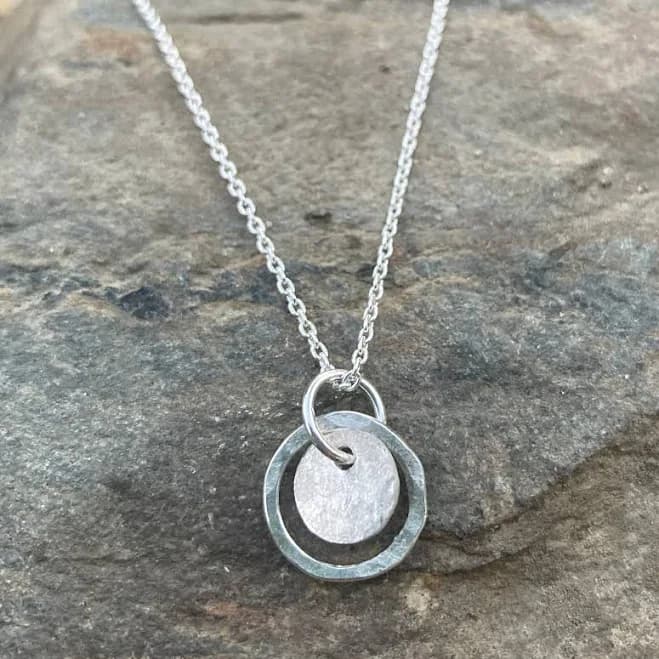 Hammered Sterling Silver Circle Pendant Necklace