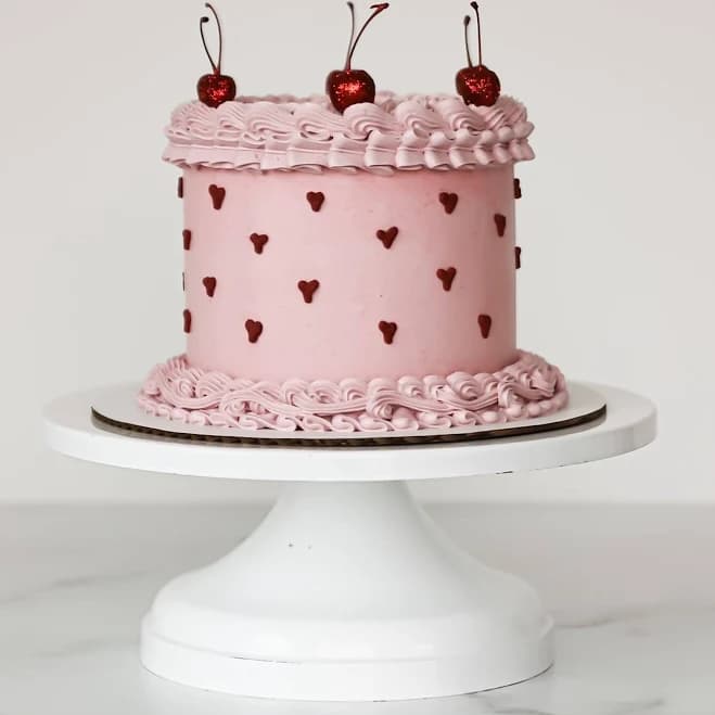 Cherry Kiss Vintage Piped Coquette Cake
