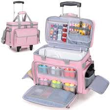 Amazon.com: LUXJA Rolling Sewing Machine Case with Multiple Pockets, Sewing Machine Bag with Wheels and Detachable Shoulder Strap (Compatible with Most Standard Sewing Machines), Pink