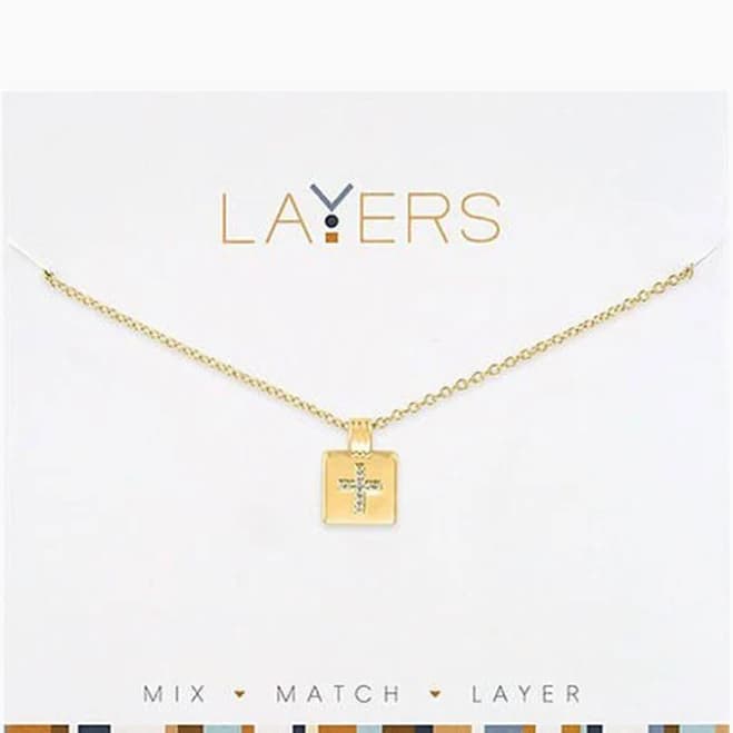 Annie's Hallmark Gold CZ Cross Tag Layers Necklace
