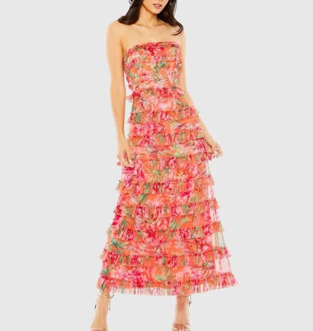 Mac Duggal Women's Strapless Ruffled Chiffon Maxi Dress