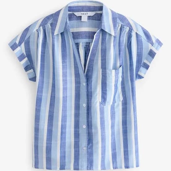 Women's Linen Stripe Short Sleeve Shirt
