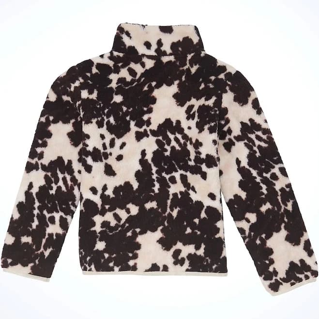 Cow Print Quarter-Zip Sherpa Pullover