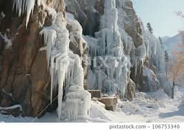 A large ice wall with icicles hanging from it, AI - Stock Illustration [106753340] - PIXTA