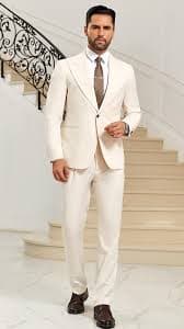 Men Suits Slim Fit 2 Piece Suit Set Beige Tuxedo Suits for Men Solid Peak Lapel Suit Jacket Pants with Tie Wedding Dinner Prom Suits M at Amazon Men's Clothing store
