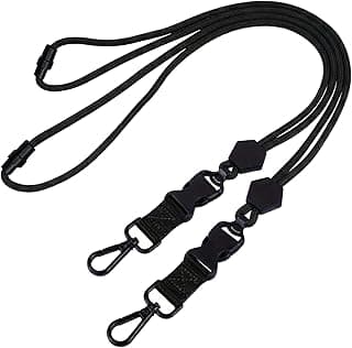 Breakaway Lanyards for ID Badges, Adjustable Round Cord Heavy Duty Lanyard with Metal Hook, Safety Key Lanyard Neck Strap for Cruise Keys Card Holder Teachers Black, 2 Pack