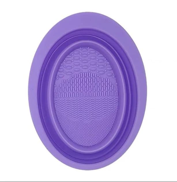 3 in 1 Makeup Brush Cleaning Mat with Drying Holder,Silicone Brushes Cleaner Bowl Cosmetic Brush Washing Tool for Makeup Brush,Sponge,Powder Puff Storage and Air Drying(COLOR:Purple)