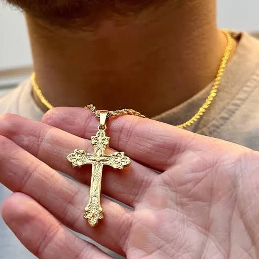 Mens Necklace Vintage Silver Cross Necklace Large Cross Necklace Mens