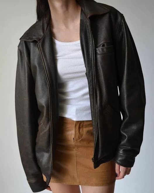 Women's Brown Pebbled Oversized Leather Jacket - Baggy Vintage Style