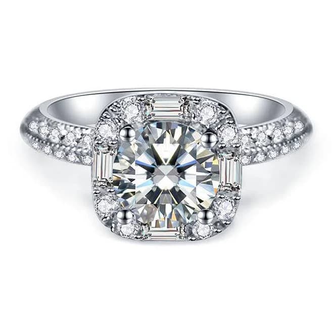 1ct Round Moissanite Halo Engagement Ring in Sterling Silver