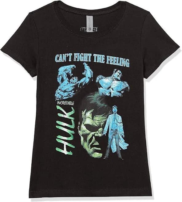 Marvel Girls Black T-shirt Xs (3/4) Hulk Can't Fight The Feeling