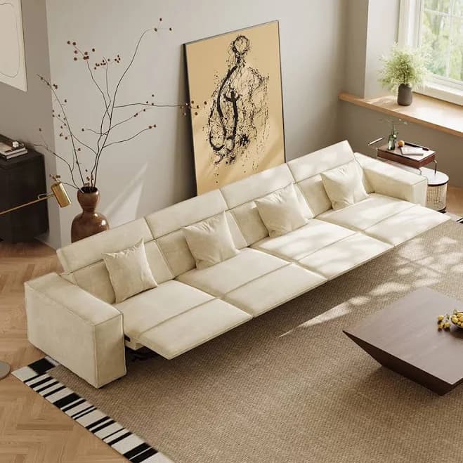 145.28''Minimalist Power Reclining Sofa, 2 Recliners, Anti-Scratch Fabric, Living Room, Orange
