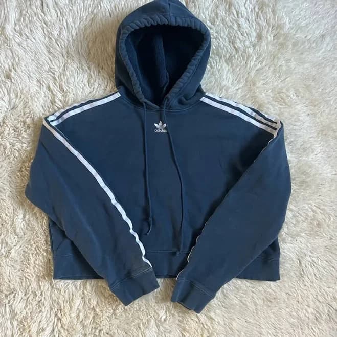 Adidas Sweaters | Adidas Navy Blue Hoodie With White Stripes | Color: Blue/White | Size: S | Rtr_Thrift's Closet