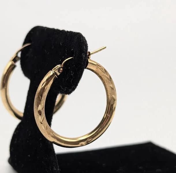 10K Vintage Gold Wheat Hinged Hoop Earrings