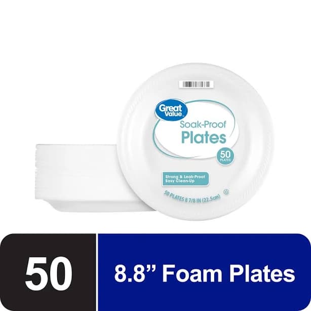 Great Value Soak-Proof Disposable Round Foam Plates
