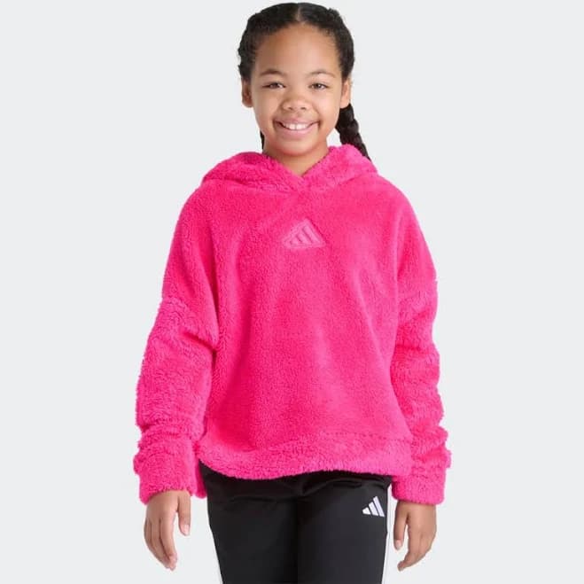 adidas Girls' 3-Stripes Sherpa Hooded Pullover