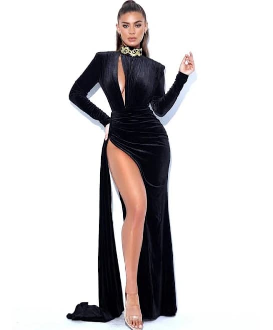 Miss Circle Women Zenaida Cutout High Slit Velvet Gown