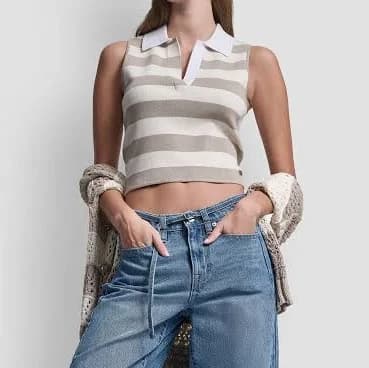 DKNY Women's Striped Sleeveless Polo Sweater
