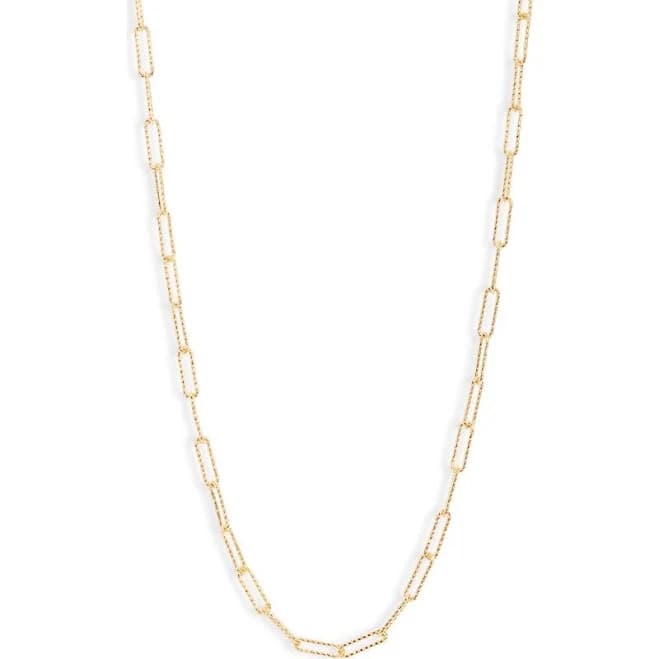 Nordstrom 14K Gold Plated Demi Fine Faceted Paper Clip Chain Necklace