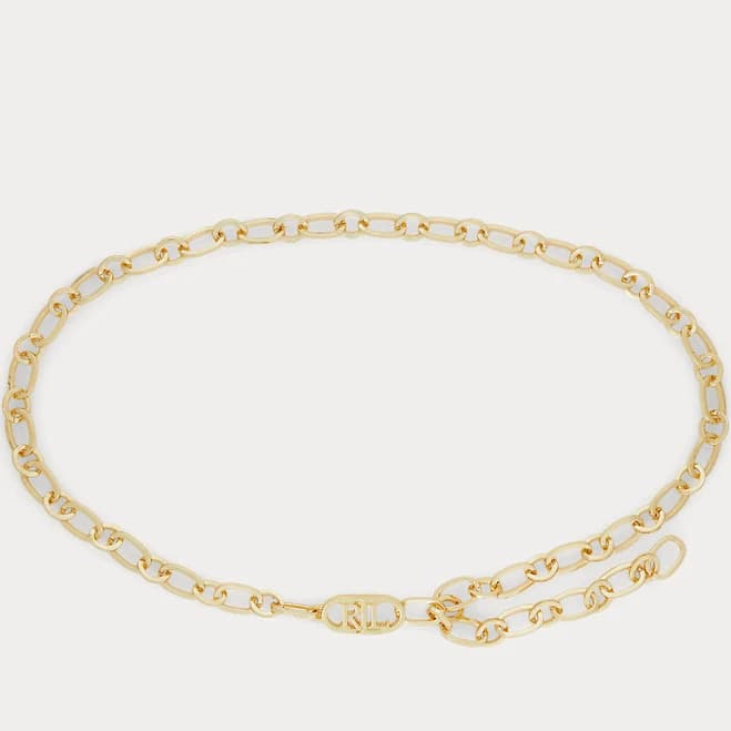 Ralph Lauren Women's Brass-Plated Logo Chain Belt