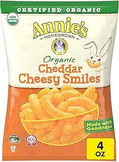 Annie's Organic Cheddar Cheesy Smiles, Baked Corn Puffs, Gluten Free, 4 oz