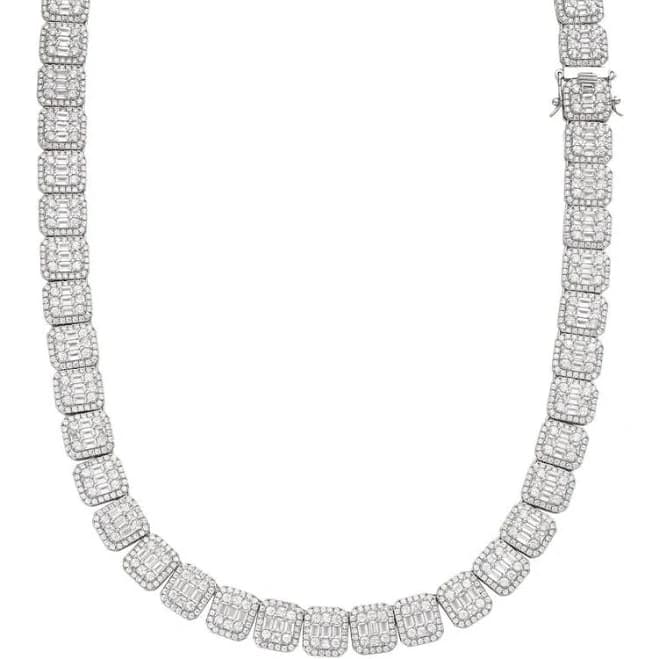 925 Silver Iced Out CZ Stone Chain Necklace