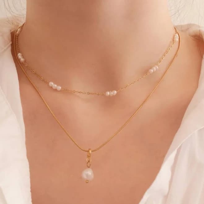 Dainty Gold Layered Pearl Necklace Set