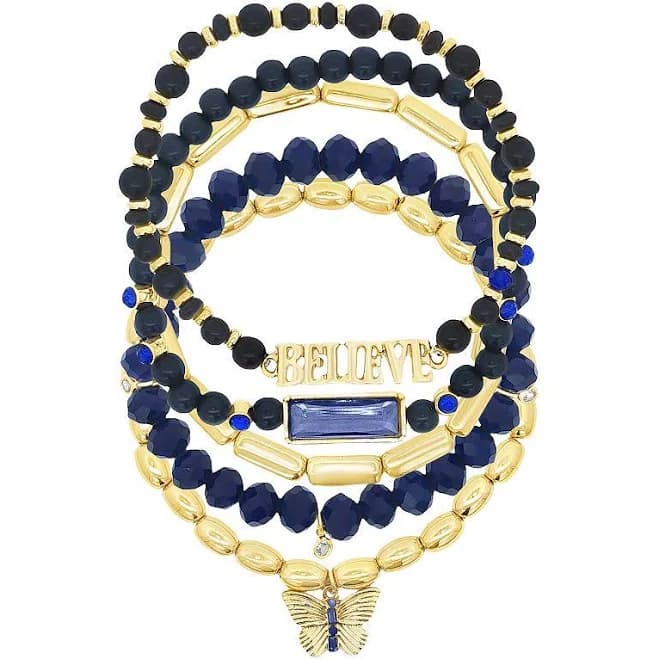 Emberly Women's Butterfly Charm Believe Beaded Bracelet Set