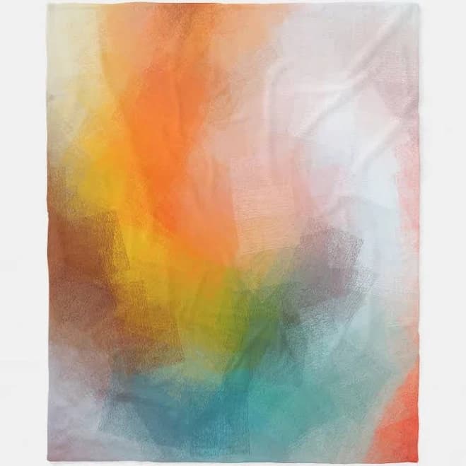 abstract artwork red orange yellow green blue fleece blanket
