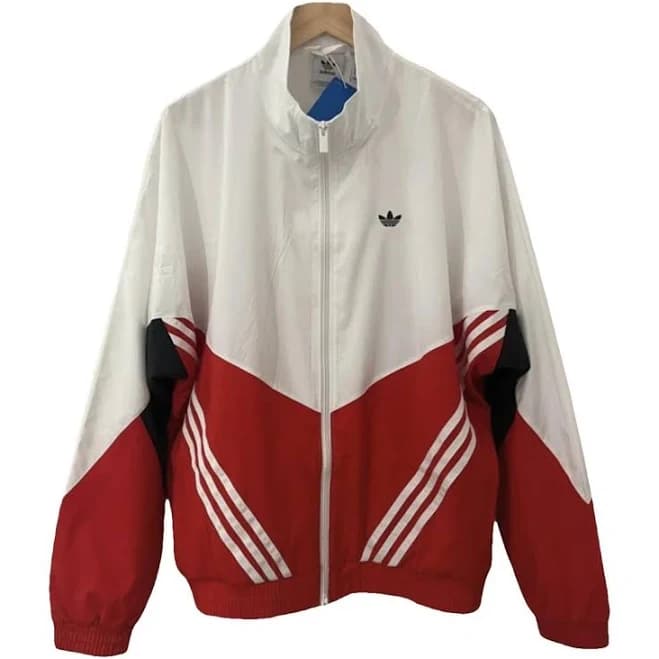Adidas Track Jacket White Red Black Polyester Size M