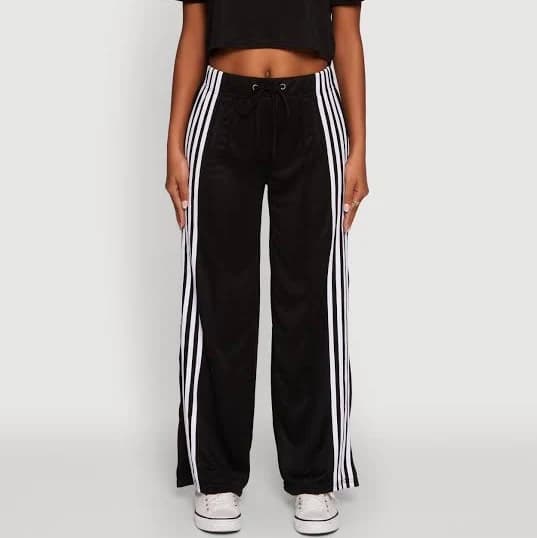 Womens Side Striped High Waisted Wide Leg Active Pants, Black, Size M - Rainbow Shops