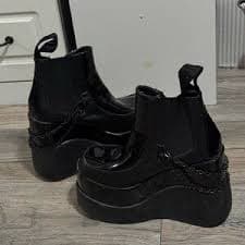 Demonia | Shoes | Black Platform Ankle Boots With Chain Detail | Poshmark
