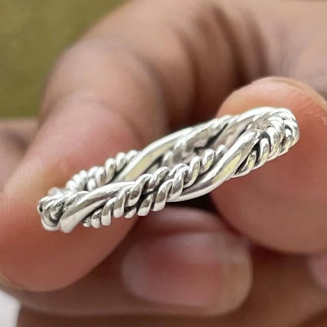 Sterling Silver Minimalist Twisted Rope Stackable Band