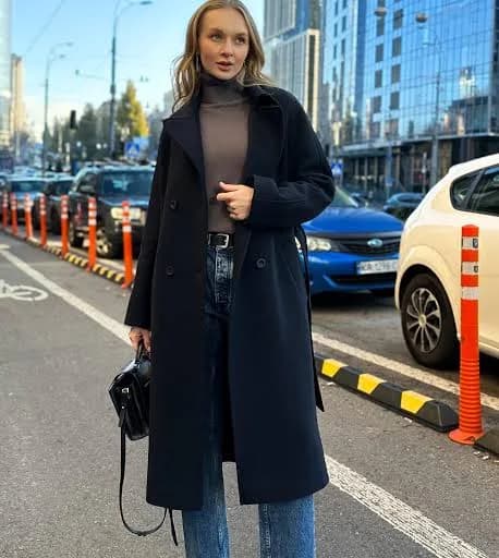 Women's Double-Breasted Wool Coat with Belt