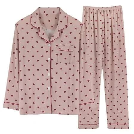 Aboser Women's Love Heart Print Long Sleeve Pajama Set