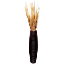 Uniquewise Brown Decorative Contemporary Mango Wood Ribbed Design Round Floor Vase