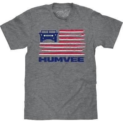 Tee Luv Men's Distressed Humvee American Flag Retro T-Shirt